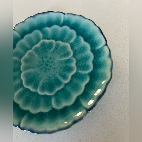 Vintage Turquoise Blue Kotobuki Ikebana Trinket Dishes Set 3 | Japan Pottery - Picture 3 of 5